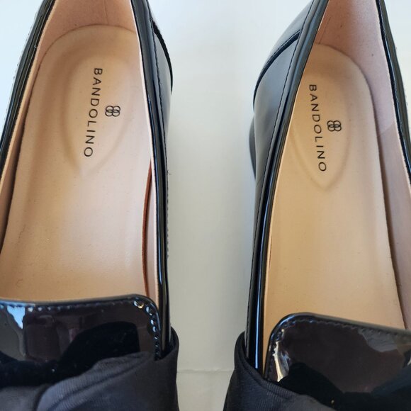Bandolino Lindio Black Patent Loafers Bows Coquette Feminine Tailored Office - Picture 5 of 12